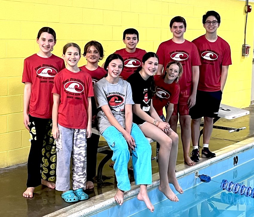 Members of the Boys &amp; Girls Club of East Providence&rsquo;s &ldquo;Tidal Waves&rdquo; youth swim squad heading to nationals next week include (front row, left to right) Ambri Fonseca, Helen Messitt, Laina Fonseca and Isabel McKinney; (back row) Kaylee Collins, Weston David, Luke DeMoura, Lucas Zonfrillo and Nick Capobianco.