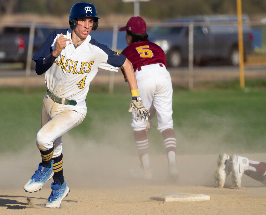 Gabe Tanous, shown in a game earlier this season, had a hit in the Eagles' game against Narragansett on Tuesday.