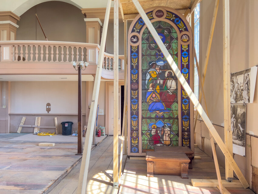 The 12-foot-tall stained glass window currently sits inside the former St. Mark&rsquo;s Church on Lyndon Street in Warren, which is being converted into a private residence after being saved from becoming a residential development.