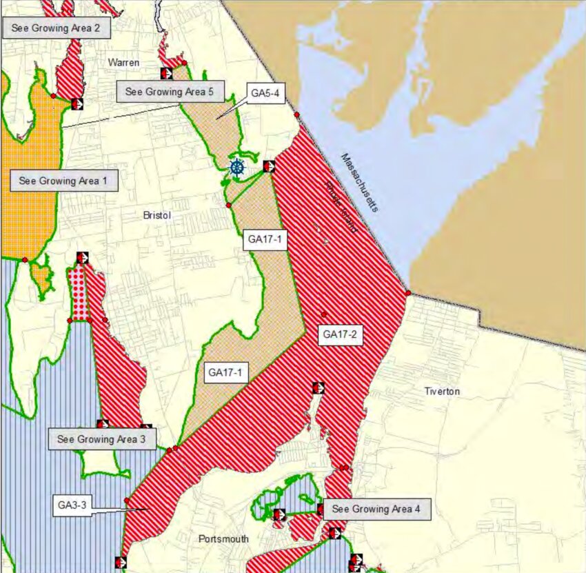 The Rhode Island Department of Environmental Management (RIDEM) announced on Sunday that the release of 10 million gallons of partially-treated stormwater and wastewater prompted the closing of two shellfishing zones, which includes waters in Warren and Bristol.