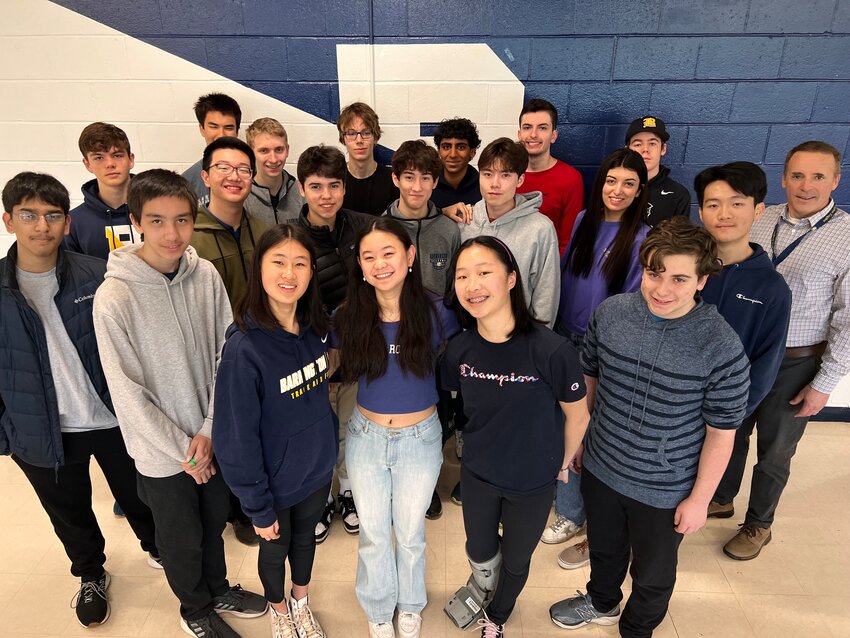 Members of the Barrington High School math team pose for a group photo. The team recently won the math state championship &mdash; its 21st in the last 24 years.
