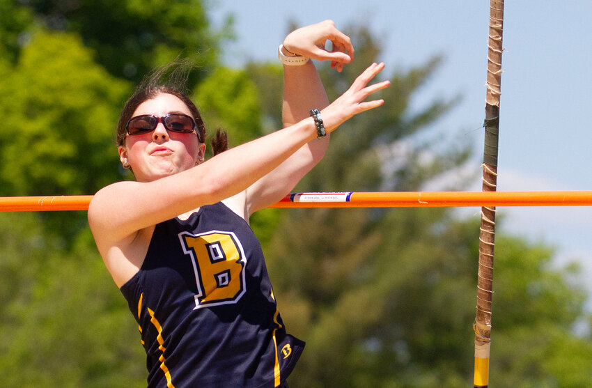 Barrington High School&rsquo;s Ellie Noonan, shown competing the Eastern Division Championship meet, placed fifth in the pole vault at the Mariner Invitational.