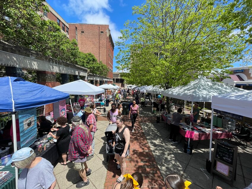 A view of the Artisans and Farmers Market in downtown Fall River.