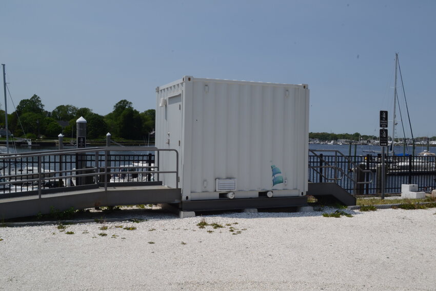 This shipping container at the Warren Town Wharf, which serves as a restroom, will be the site for a $4,000 mural, painted by Warren artist Deborah Baronas in early June.