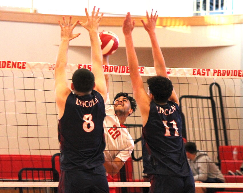 Xavier Graca's kill off the block helped EPHS win the first set in what eventually was a 3-1 loss to visiting Lincoln Thursday night, May 18.