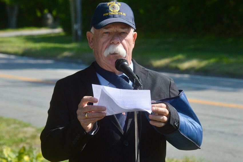 SFC William &ldquo;Bill&rdquo; McCollum, U.S. Army (Ret.), was the guest speaker at Monday morning&rsquo;s Memorial Day observance outside Portsmouth Town Hall. McCollum enlisted in 1968 and served multiple tours in Vietnam through 1971. Serving with the 173rd Airborne as a highly trained combat infantryman, squad leader and drill sergeant, he earned a Bronze Star, a Purple Heart and Combat Infantry Badge, along with other medals, during his 27-year active and reserve career.