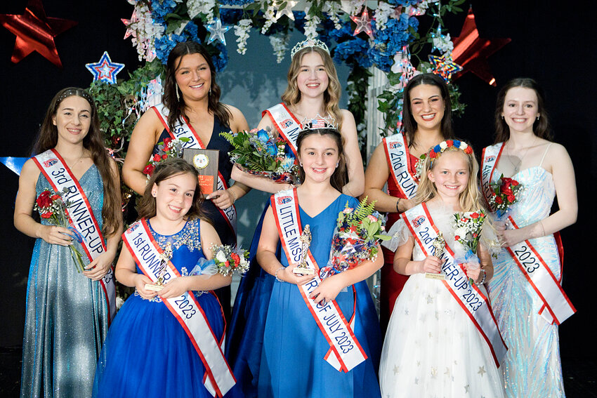 Winners in the 75th Miss Fourth of July Pageant include (back row, left to right)&nbsp;third runner-up Beilah Teixeira, first runner-up and Miss Congeniality Mia Padula, Miss Fourth of July Casey Little, second runner-up Sophia Ferolito and fourth runner-up Skyla Silvia; and (front row) first runner-up Bryn Correia, Little Miss Fourth of July Charlotte Loftus and second runner-up Avery Hicks.