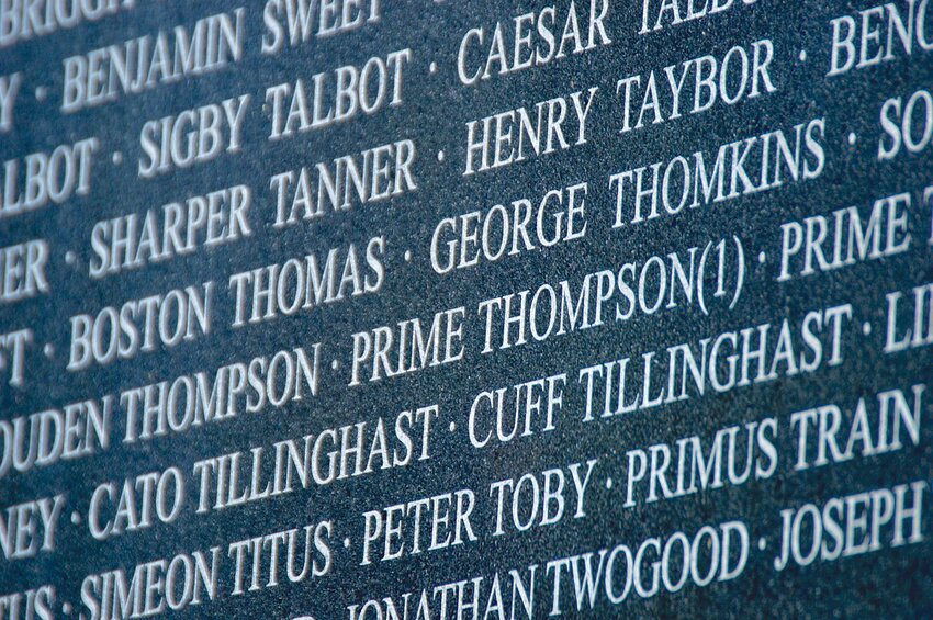 The names of 794 soldiers are inscribed in the monument to the 1st Rhode Island Regiment at Patriots Park in Portsmouth.