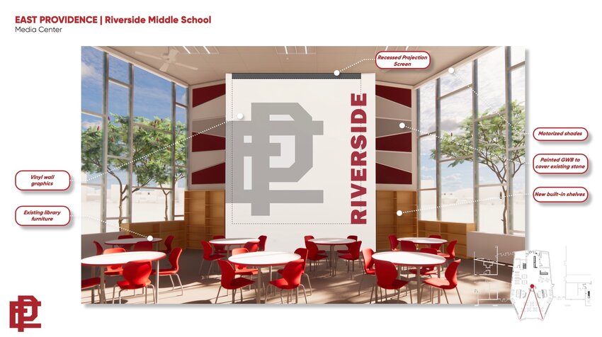 A rendering of the renovated Library/Media Center at RMS.