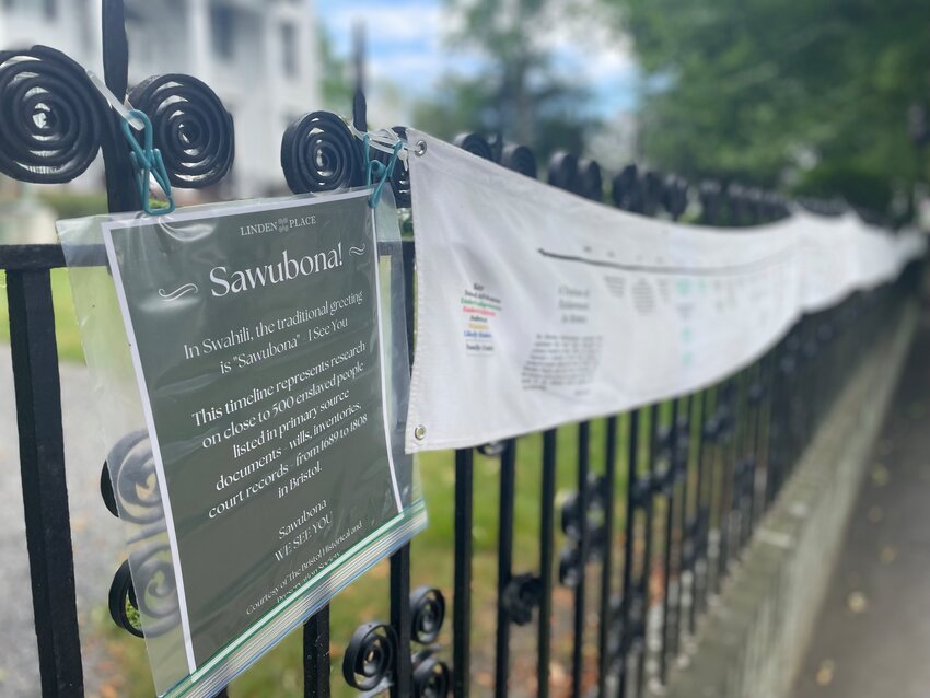 The timeline including the list of all known enslaved individuals that came through Bristol, seen on display outside of Linden Place.