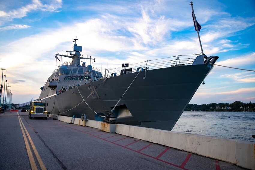 The Freedom-variant littoral combat ship USS Minneapolis-Saint Paul (LCS 21) stands moored at the United States Naval Academy pier in Annapolis, Maryland, Sept. 4, 2022.