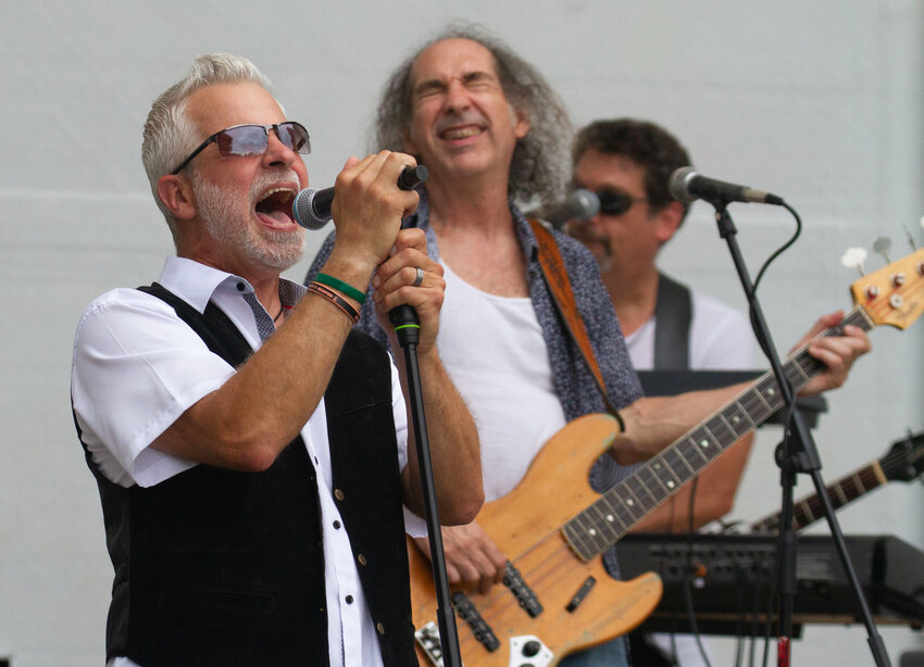 Merchants of Cool singer Dan Pacheco belts out a Foreigner song during Warren&rsquo;s first 2023 Summer Series concert at Burr&rsquo;s Hill Park on Sunday.