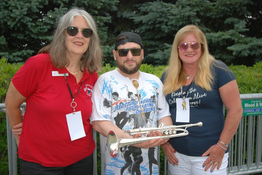Former Bristol resident Eric Benny Bloom (center), seen here with Bristol Concert Series Co-chairs Patti Nenna (left) and Tammy Mojkowski, made a triumphant return to the recent Fourth of July Concert Series.