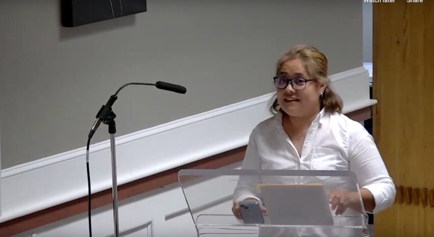 Alicia Saldana speaks to members of the Bristol Town Council while pitching a new Peruvian restaurant, Qhali, which is set to open this weekend.