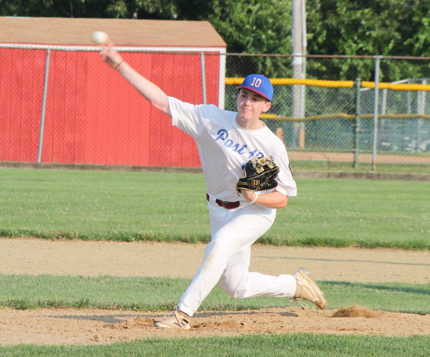 James Lynch delivers a pitch for the Riverside Post 10 Junior Division squad during a recent Rhode Island American Legion Baseball game.