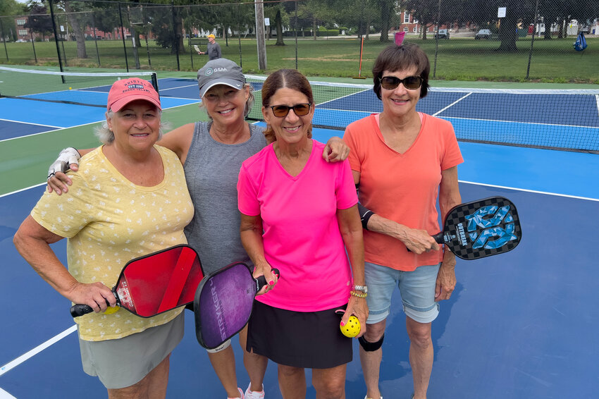 Bristol Pickle Ball Club members Joan Barsin (left), Rhonda Mitchell, Terry Murphy and Eileen Malloy pose with the new courts during a session last week.