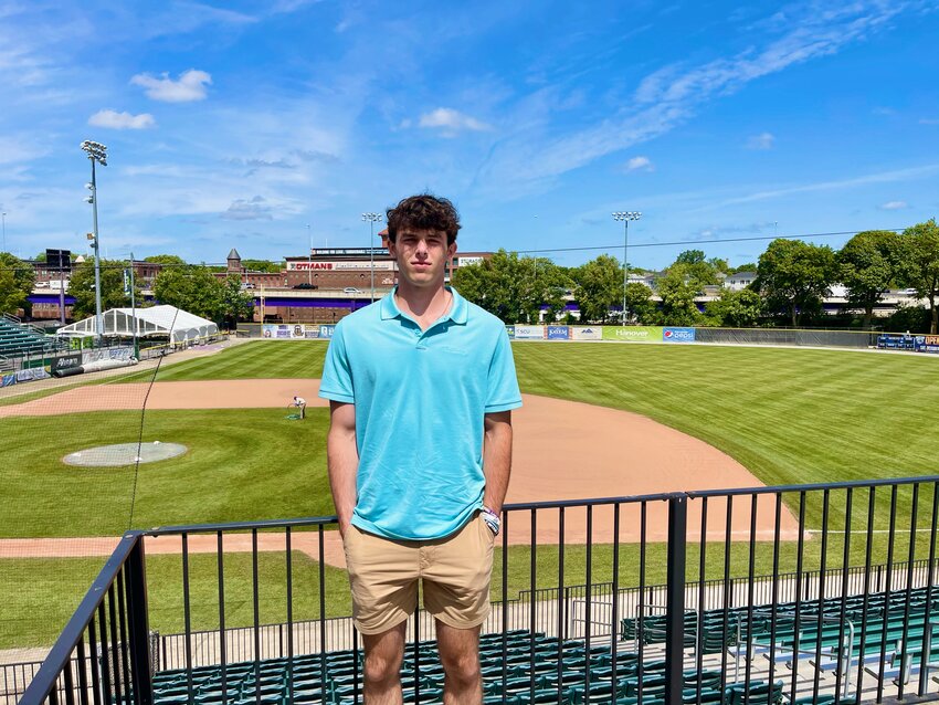 Nick Spaner at Fitton Field at the College of the Holy Cross, where he has committed to play Division 1 baseball.