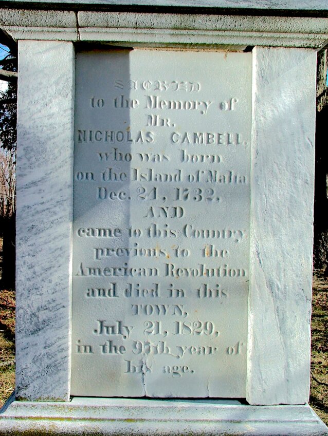 Born in 1732, Nicholas Campbell gave his firsthand account of The Boston Tea Party, which was published in a Salem, Mass. newspaper on July 20, 1826. He was 93 years old at the time. His grave marker at the North Burial Ground in Warren will be commemorated on Aug. 14.