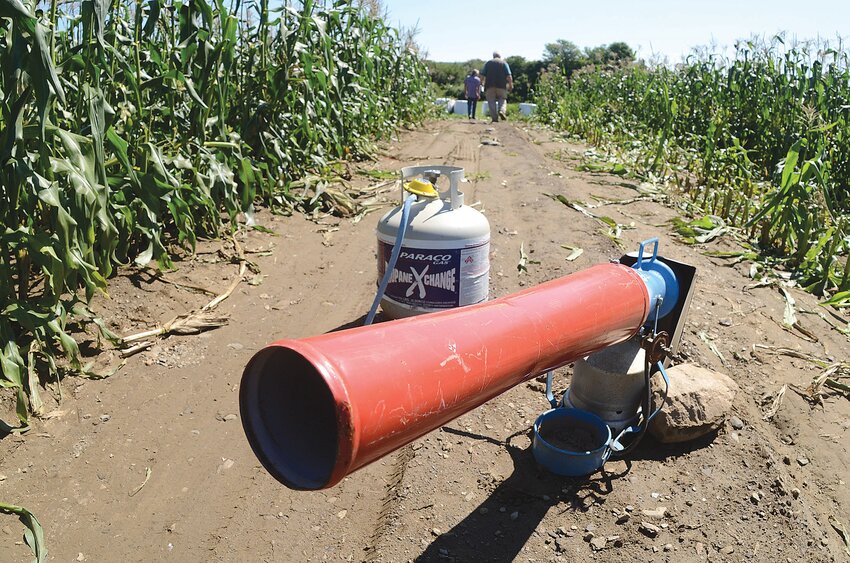 Farmer Ian Walker tells town that crop cannons like this one in Little Compton are necessary to keep birds off his sweet corn.