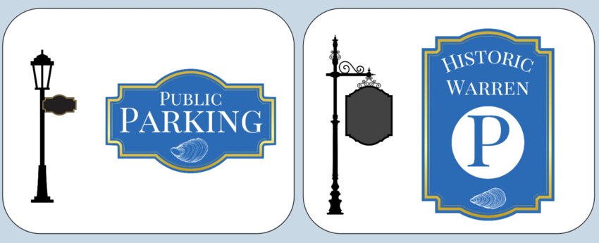Proposed renderings of new signs that could be fabricated by the Town&rsquo;s Department of Public Works in order to clarify where public parking exists in town.