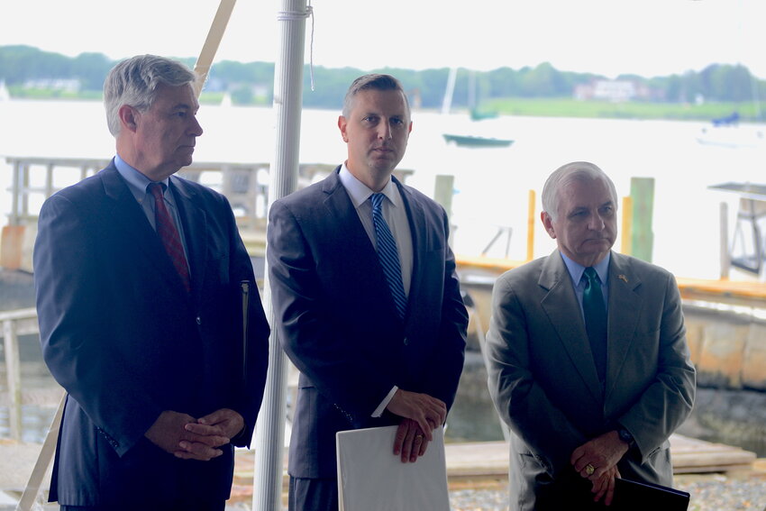 Senator Sheldon Whitehouse, Congressman Seth Magaziner, and Senator Jack Reed were all on hand to talk about Bristol&rsquo;s historic value to the state, taking in the scenery from the Herreshoff Marine Museum&rsquo;s event tent overlooking Bristol Harbor.