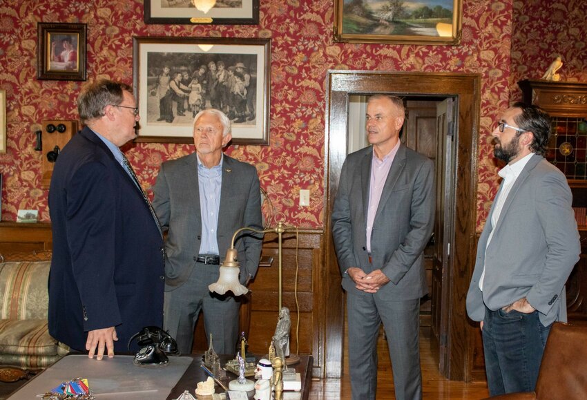 Discussing environmental monitoring in AVTECH&rsquo;s office in Cutler Mill are (l-r) Michael Sigourney (Founder, Chairman of AVTECH), Congressman Jack Bergman of Michigan (R), Congressional Candidate Gerry Leonard of Rhode Island (R), and Richard Grundy (President &amp; CEO of AVTECH).