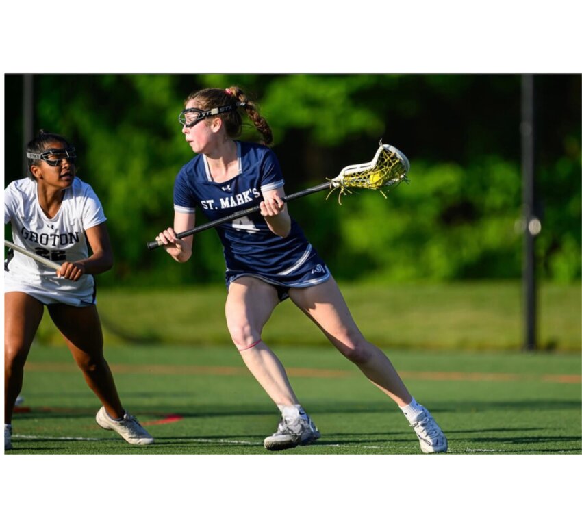 Thais Jackson of Portsmouth, here playing for her high school team, St. Mark's School, has committed to play lacrosse at West Point, where she will be a member of the Class of 2029.