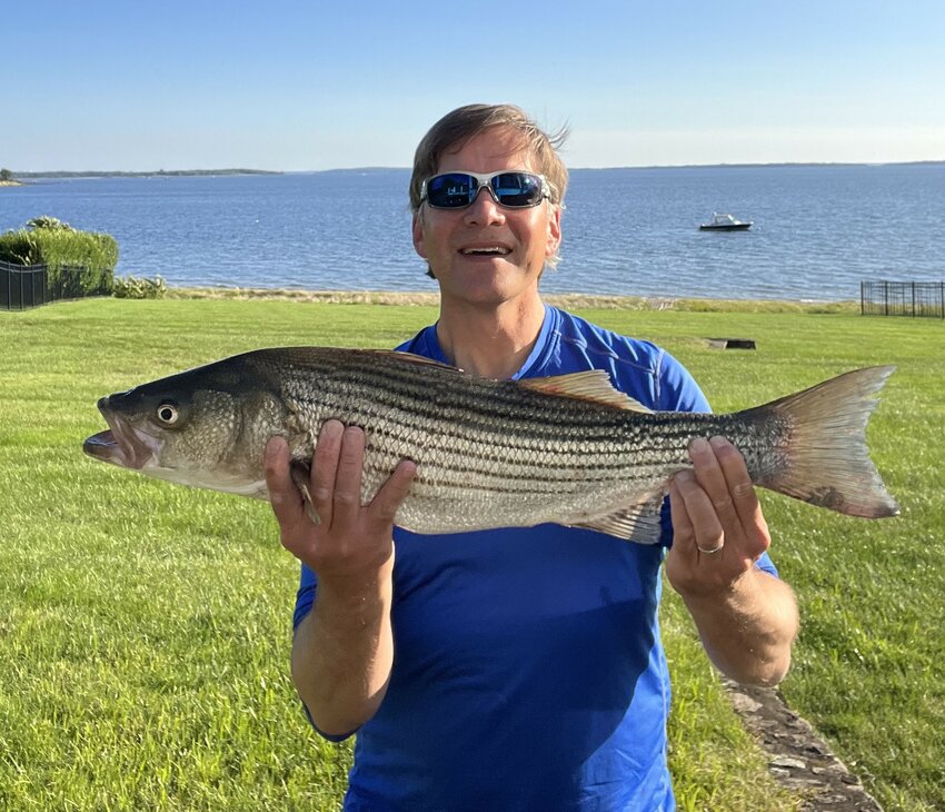 Brian Abbott, of Barrington, said, &ldquo;Caught this striper (29&rdquo;, 8 pounds) in 15 feet of water about 100 yards off Barrington Beach with a Yo-Zuri Crystal Minnow.&rdquo;