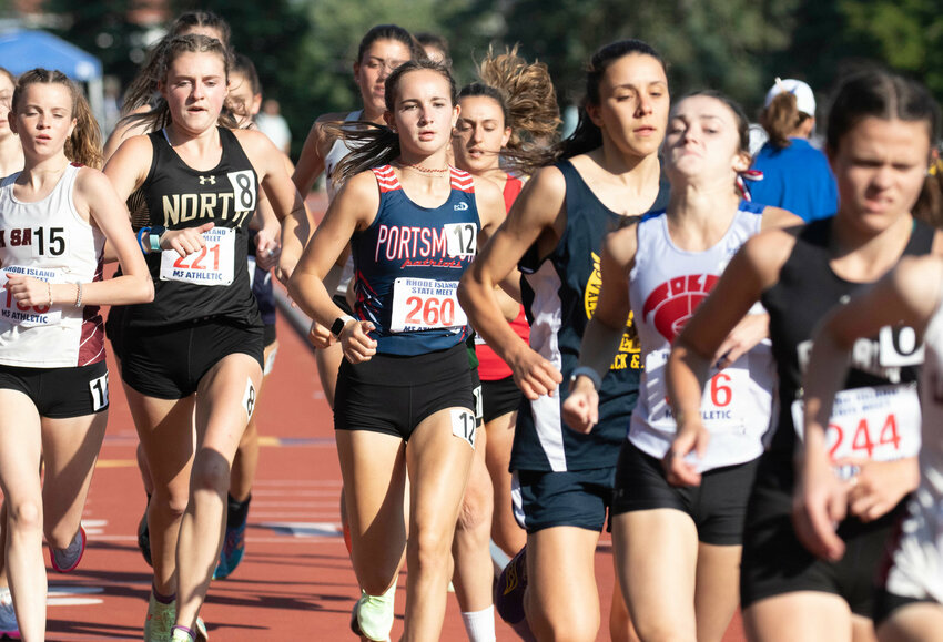 Portsmouth Patriot Allie Kaull (center), who finished 15th out of more than 700 athletes at a recent meet in Maine, competes in a race last season.