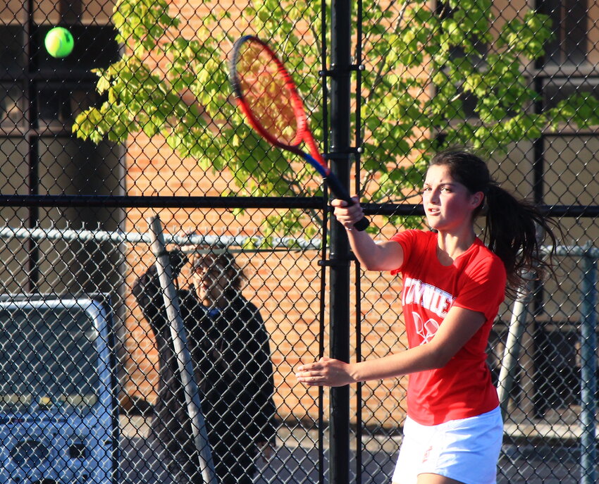 Team captain Caroline Haggerty was among the EPHS seniors to win their final regular season home match as the Townies stayed undefeated in Division III girls' tennis with a shutout of Hope Monday, Oct. 16.
