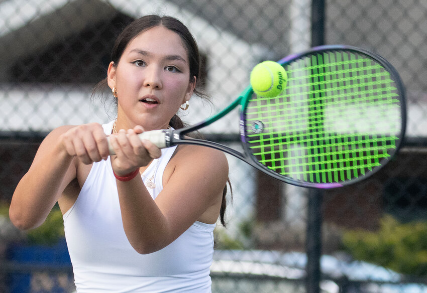 Barrington High School&rsquo;s Ava Koczera-Kasem competes in the number one singles match against LaSalle last week.
