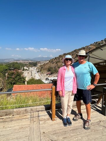 Tina and Tim Palmer enjoying the sights of Ephesus on a bucket-list trip, days before Hamas attacked Israel.
