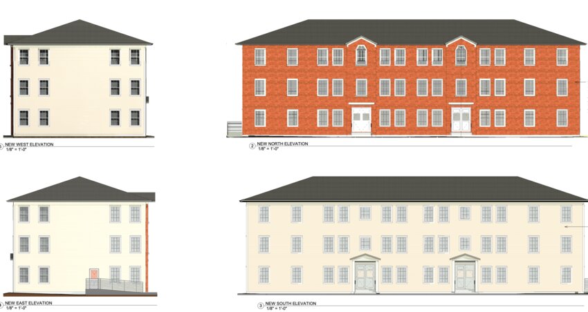 Architectural drawings show the proposed 18-unit condominium building proposed to be built to the rear of the existing Liberty Street School as part of a 25-unit development on Liberty Street. This building is the subject of the majority of concerns regarding the development raised by planning officials and members of the public due to its size and parking requirements.