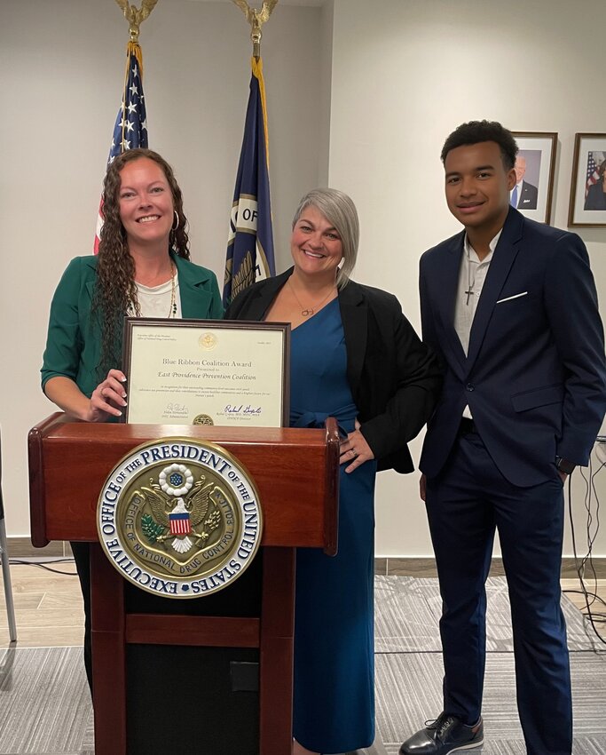 EPPC Director Madeline Marlow, EPPC Youth &amp; Media Relations Coordinator Bethanie Rado and East Providence Youth Council (EPYC) representative Tristen Nunes were in Washington DC to accept the White House Blue Ribbon Award.