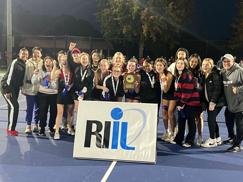 Providence Country Day players and coaches, winners of the 2023 Division III girls' tennis championship over East Providence Saturday, Nov. 4, at Slater Park in Pawtucket.