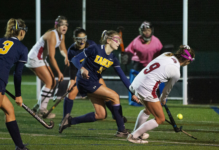 Emma Mueller slashes the ball away from an Avenger. Mueller would score Barrington&rsquo;s goal in the second half.