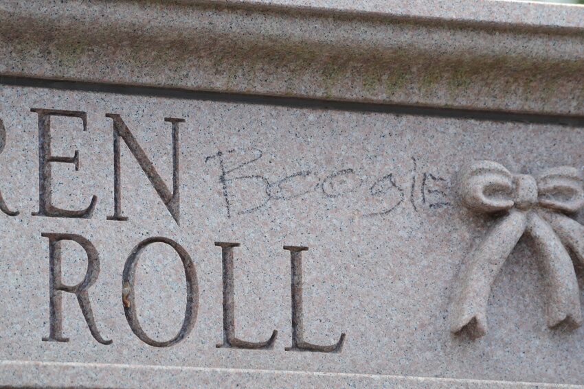 Graffiti was spotted on the Warren Honor Roll during the Veterans' Day ceremony on Saturday.