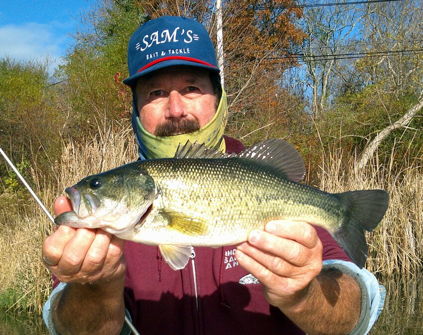 John Migliori with an Aquidneck Island largemouth bass: &ldquo;Sunday morning I caught this nice, 17-inch largemouth using a Kastmaster lure.&rdquo;