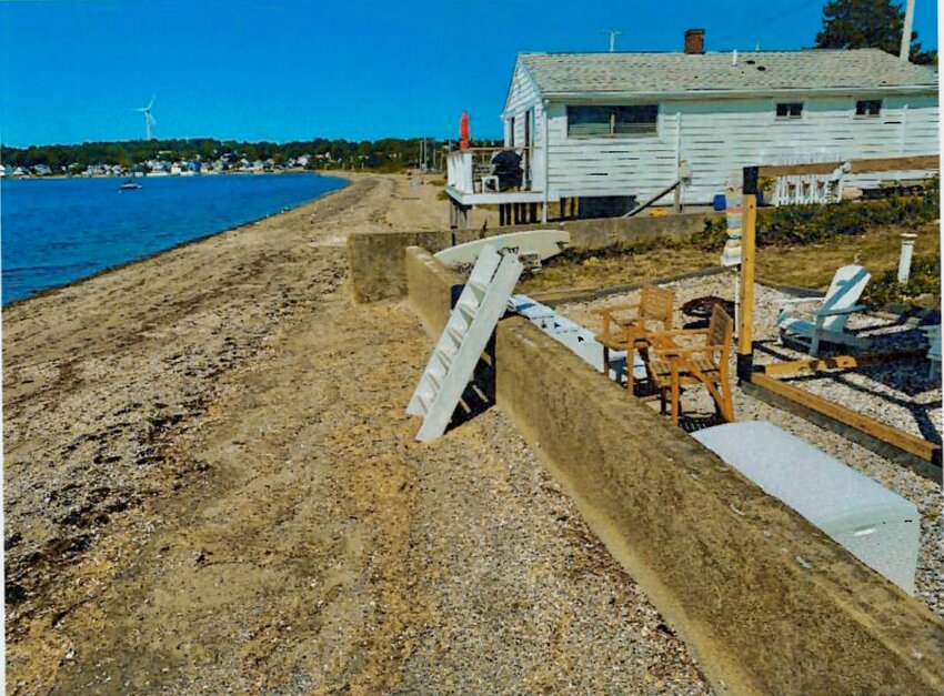 Photo included in CRMC application shows where Mark and Cheryl DeMello are proposing to build a residential floating dock behind 395 Park Ave. Council member Charles Levesque, who said he&rsquo;s not opposed to the specific application but wanted a wider discussion about &ldquo;lateral access&rdquo; along the shoreline, noted it would be the only such dock in the immediate area.