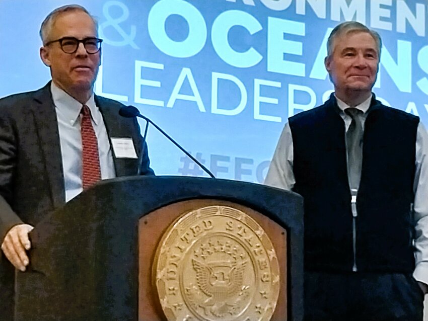 Jonathan Stone, former executive director of Save the Bay, was presented this year&rsquo;s person of the year award  by Sen. Sheldon Whitehouse at the 14th Annual Energy, Environment and Oceans Leaders Day.