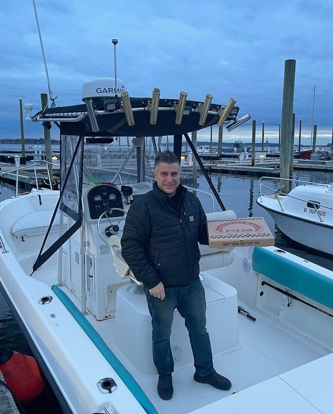 Greg Gatos of the Bristol House of Pizza on board his 25&rsquo; Hydra Sport.