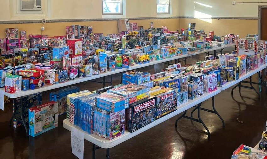 This was just a small portion of the many items that were distributed Saturday at the local VFW Hall on Hope St.