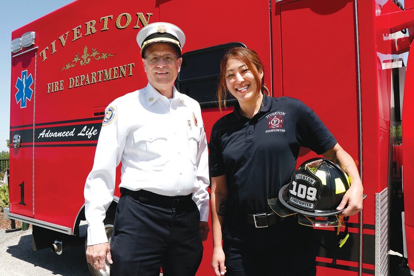 Tiverton Fire Chief William Bailey, left, with Wendy Clark, one of the department's newest members, earlier this year.