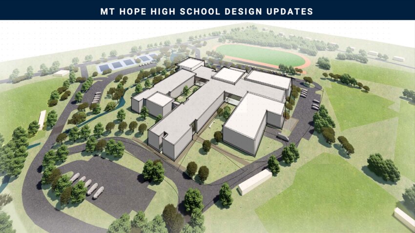 An updated rendering of the proposed new Mt. Hope High School presented at last week&rsquo;s School Committee and School Building Committee meetings.