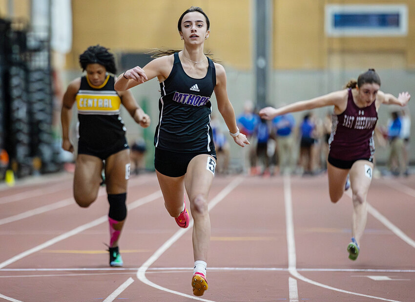 Thea Jackson races to victory while competing in the 55 meter dash.&nbsp;