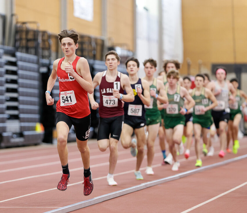 Portsmouth High&rsquo;s Sean Gray set the school record in the 3,000-meter race, coming in second with a time of 8:45.66 at Saturday&rsquo;s Rhode Island indoor track and field championships.