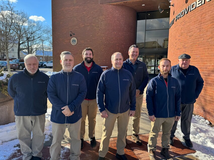 Catalis employees (from left to right) Peter Primiano, Jake Nichols, Daniel Wert, Jim Liebrich, Todd Wheeler, Jeremy Ferreira and Mike Pratt, will conduct the revaluations of properties throughout East Providence over the next several months.