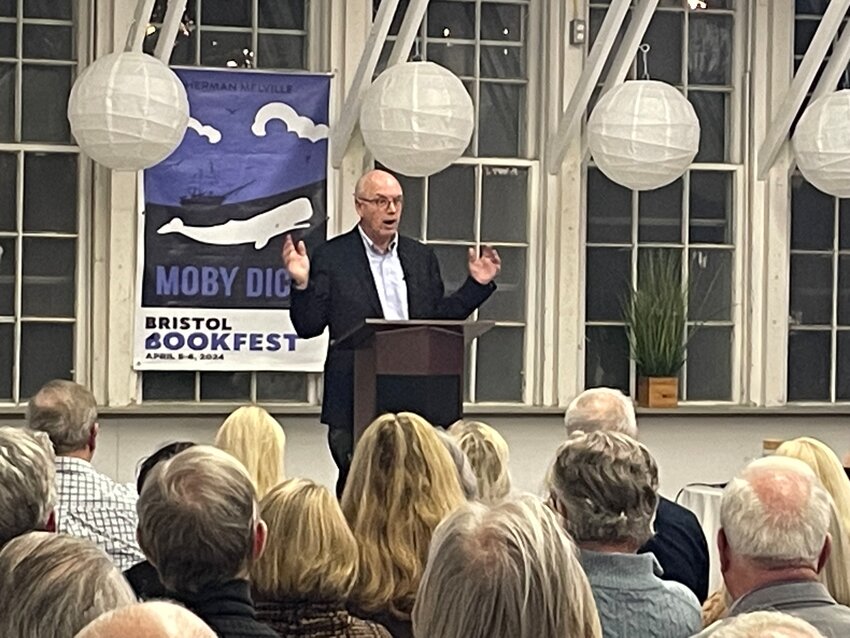 Author Nathaniel philbrick speaks to a full audience at the Herreshoff Marine Museum on March 5.