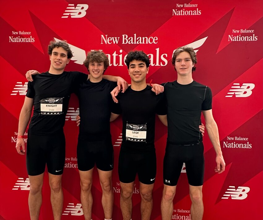 Barrington's shuttle hurdles team of Ethan Knight, Ryan Martin, Jared Lesk and Bobby Wind (from left to right) clocked a time of 31.11 to place ninth at nationals.