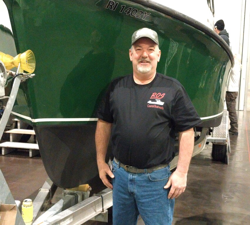 William Sartini, owner of Ros Boats, Tiverton, R.I., at the New England Saltwater Fishing Show. Ros Boats had four vessels displayed at the show.